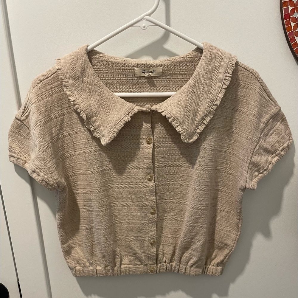 Madewell Cream Button-Down Shirt with Ruffled Collar